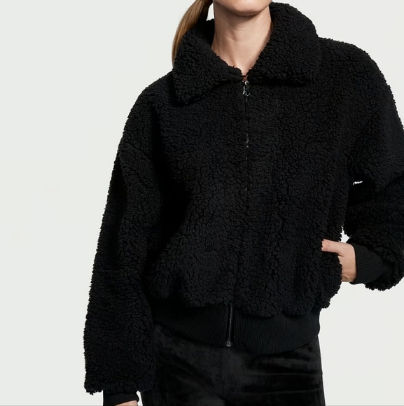 Victoria's Secret oversized XS plush sherpa black zipup Mobwife jacket - Picture 3 of 12